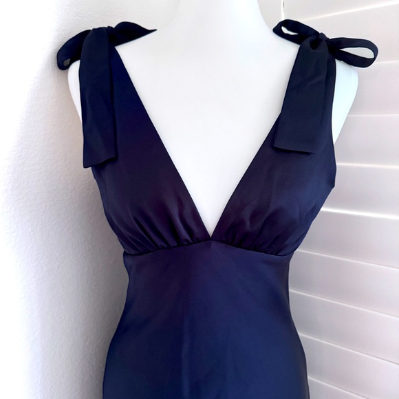 NWT Sachin & Babi Navy Blue Silk Charmuese Tie Strap Plunge neck MIDI Dress in 4 - Picture 6 of 12